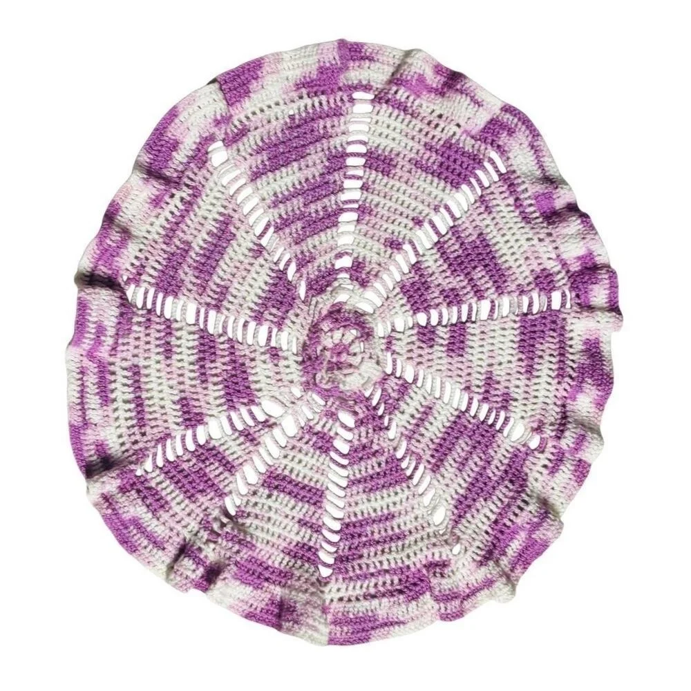 Handmade Crocheted Doily Purple and White 13-14 Wide Spring‎ Summer Fun